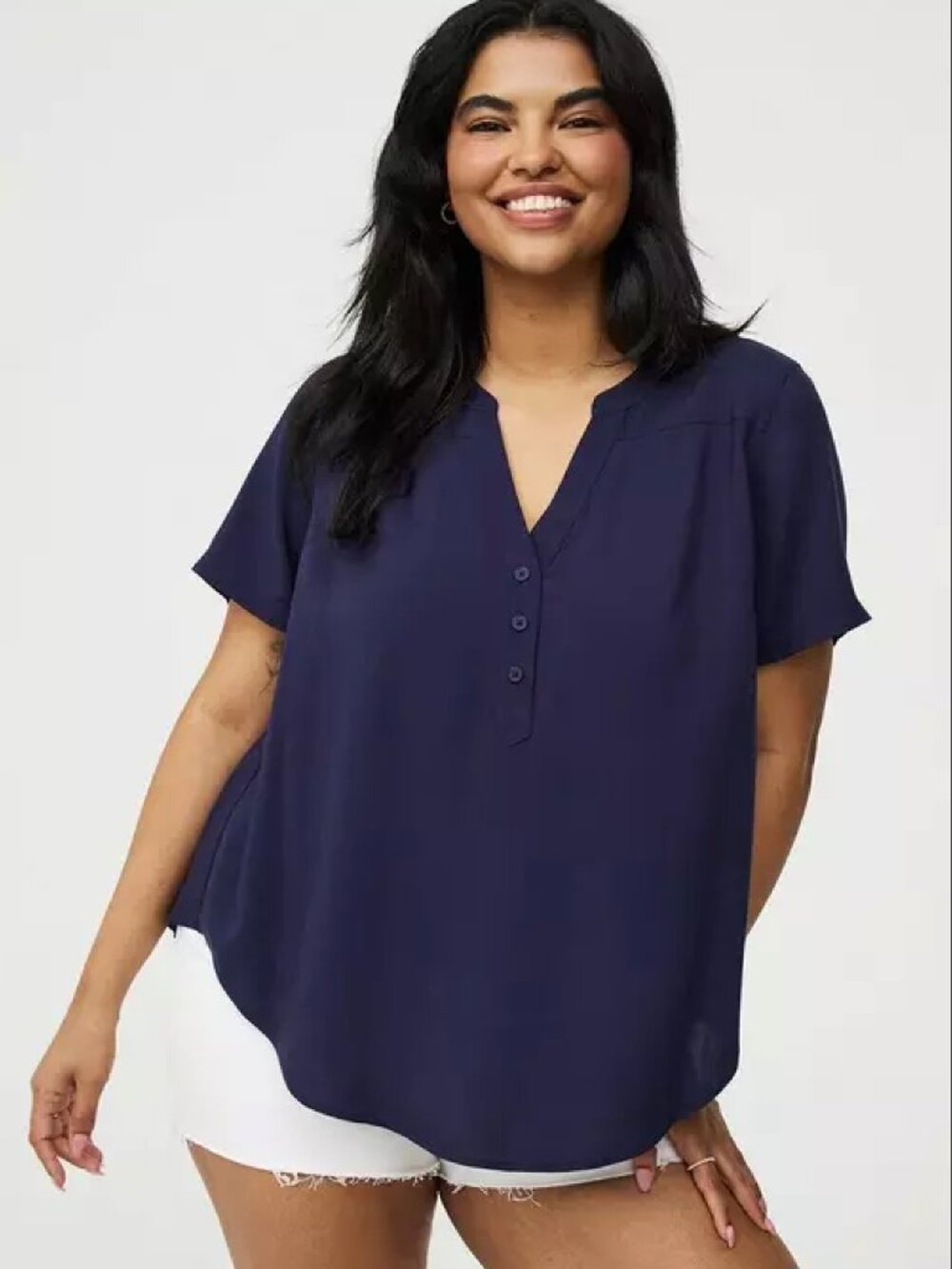Torrid Blouse Navy Blue Sheer Heart Patterned Top Size 6